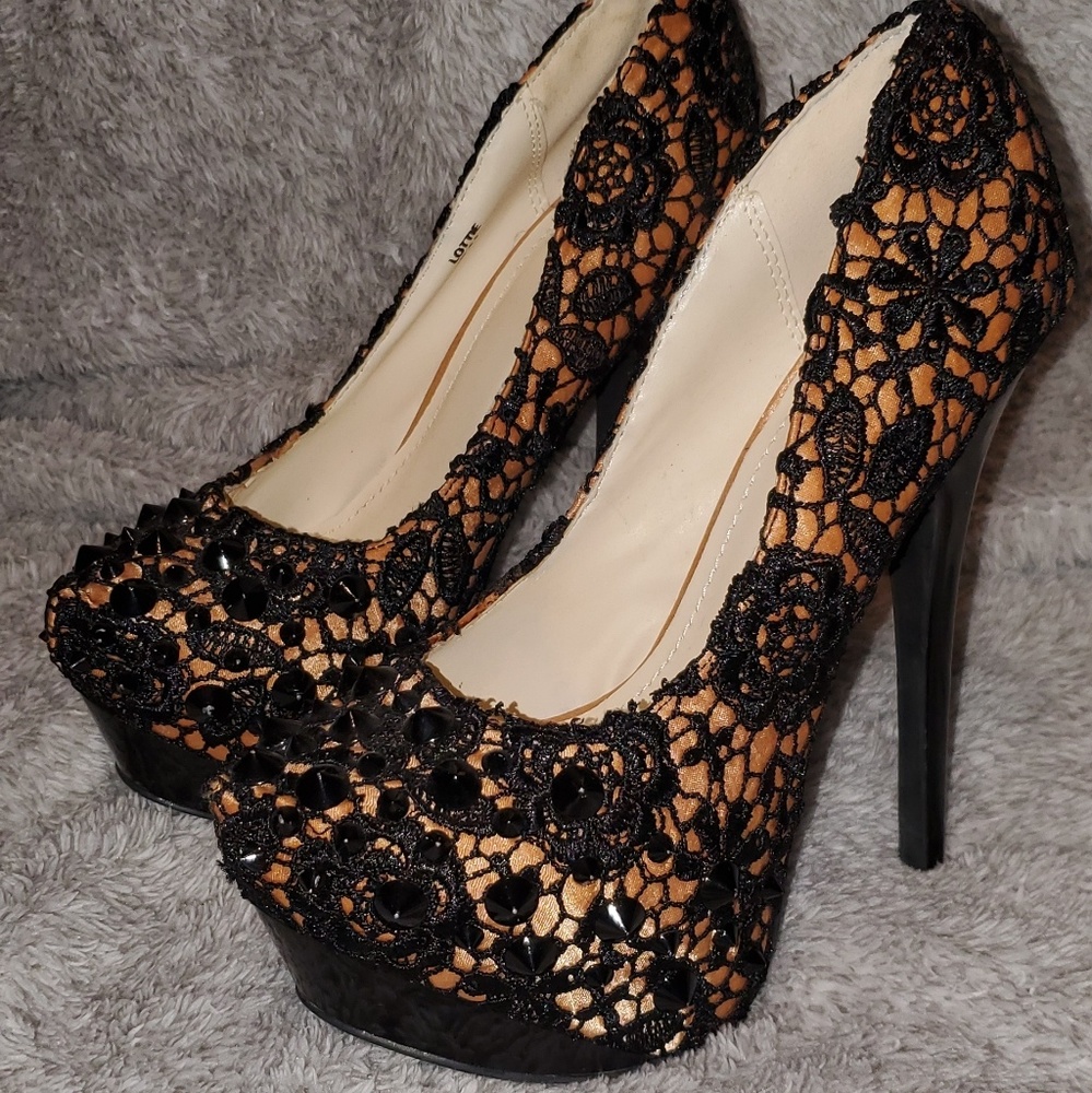Copper and black...satin with lace heels